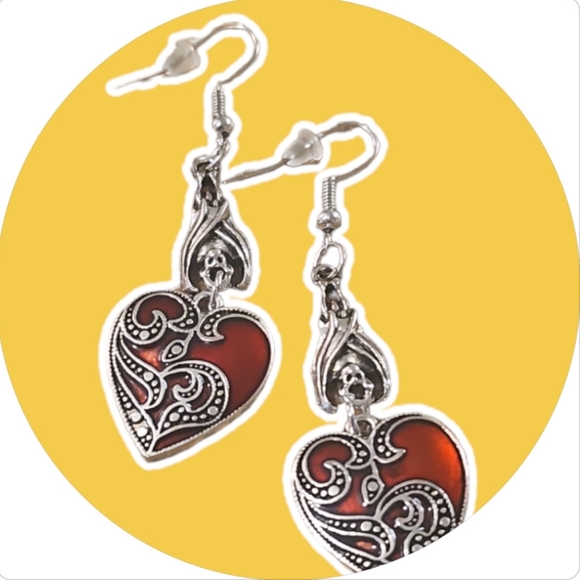 Y2K Love Dripping Oil Pattern Earrings.Handmade Creative Inverted Bat Cool Love. - Picture 4 of 8